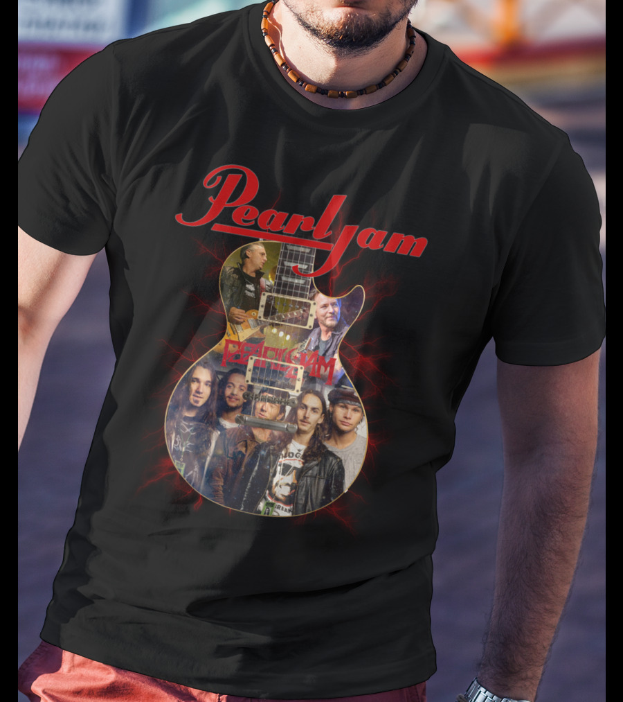 Pearljam Band Members Inside Guitar Image T-Shirt