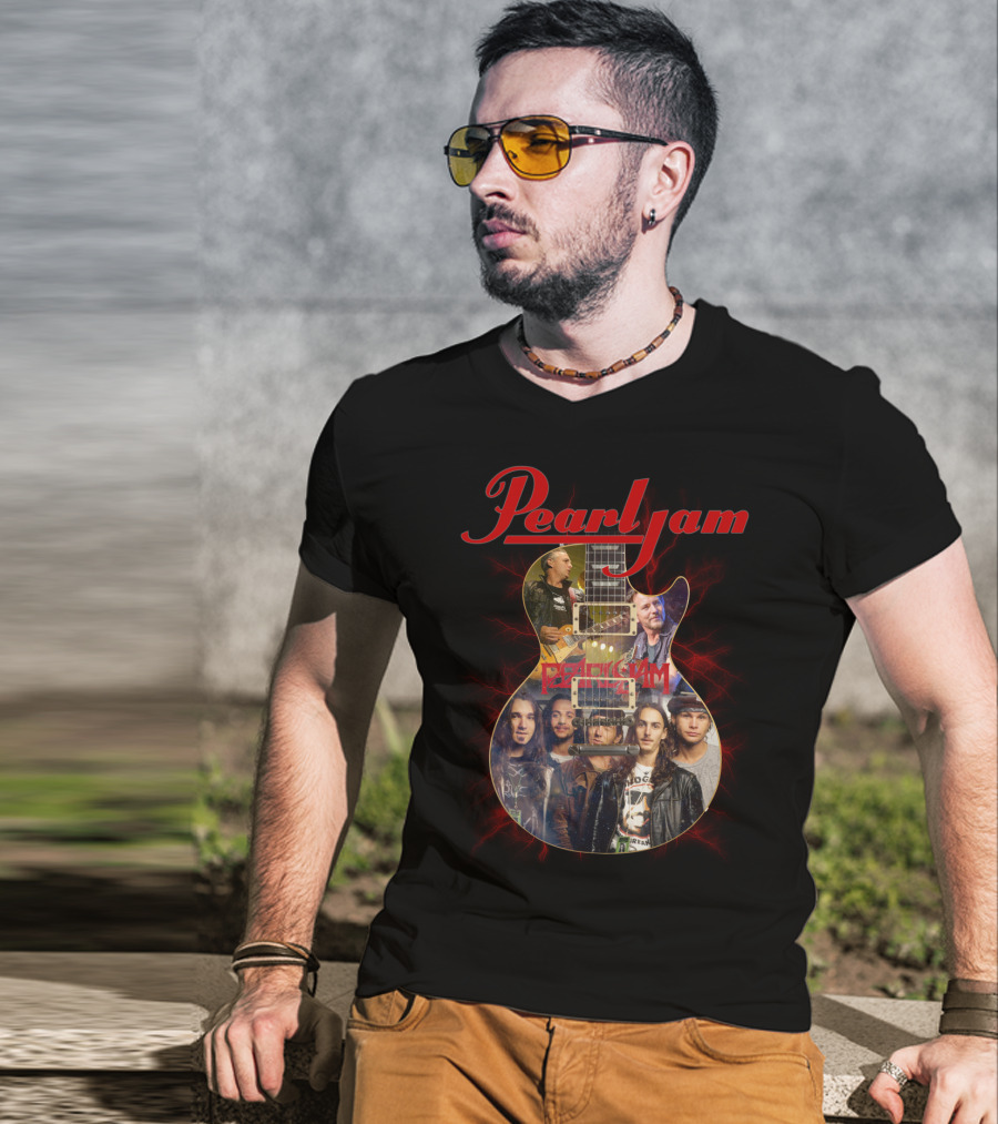 Pearljam Band Members Inside Guitar Image T-Shirt