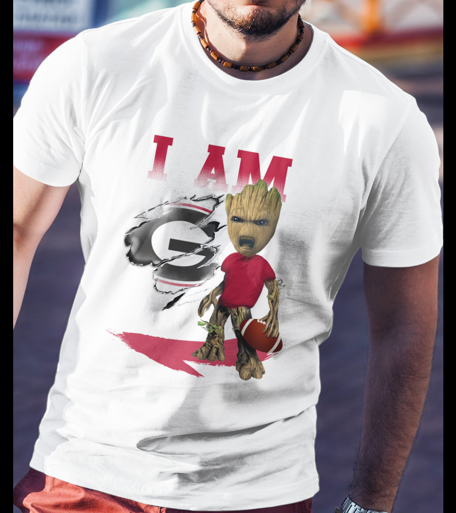 I AM Georgia Bulldogs Groot Holding Football T-Shirt