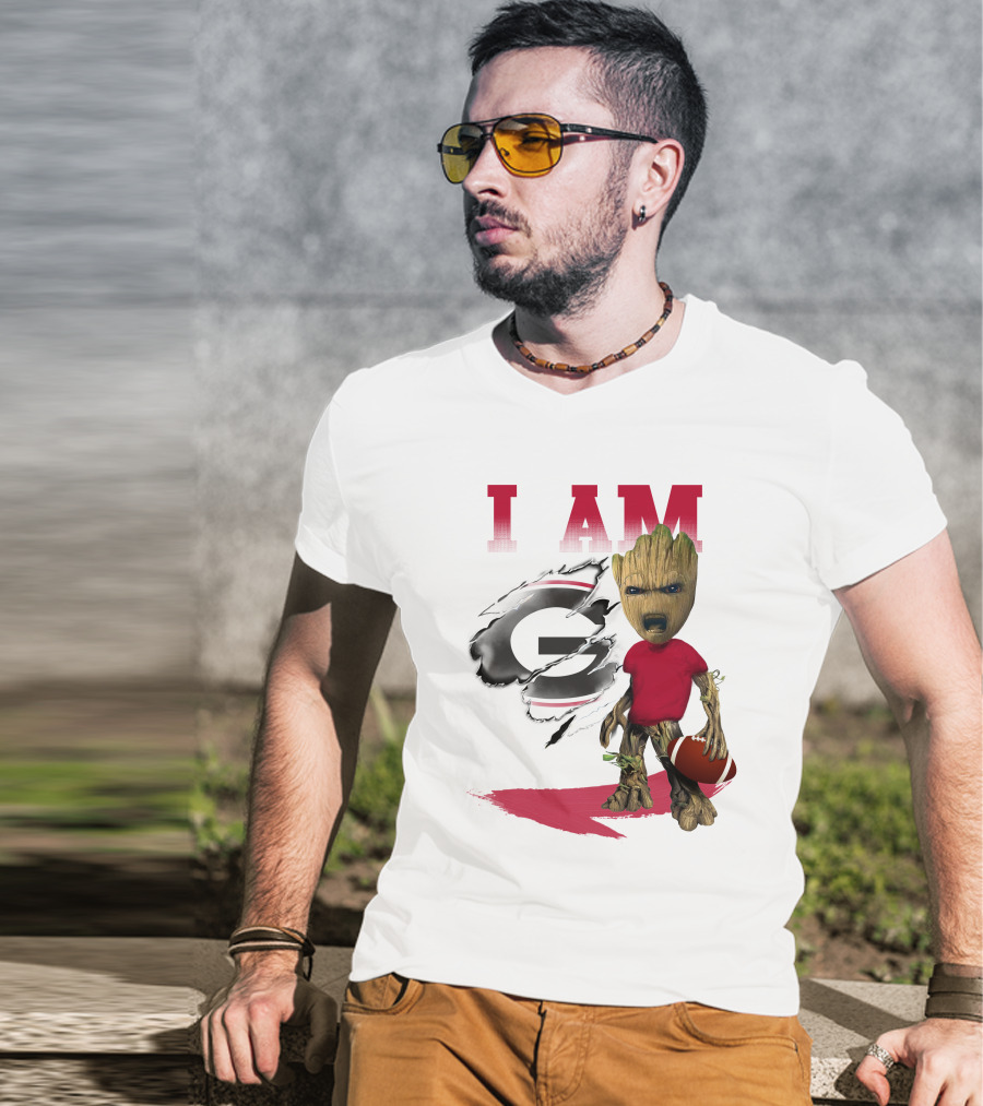 I AM Georgia Bulldogs Groot Holding Football T-Shirt