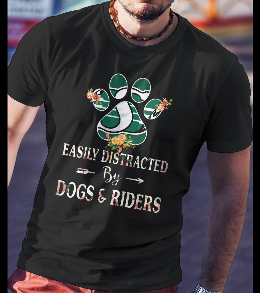 Easily Distracted By Dogs And Riders Paw Print Flower T-Shirt