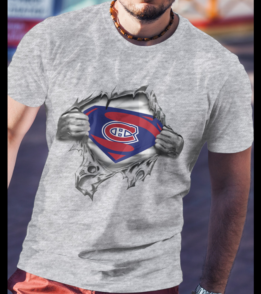 Montreal Canadiens Superman Logo Rip Effect T-Shirt