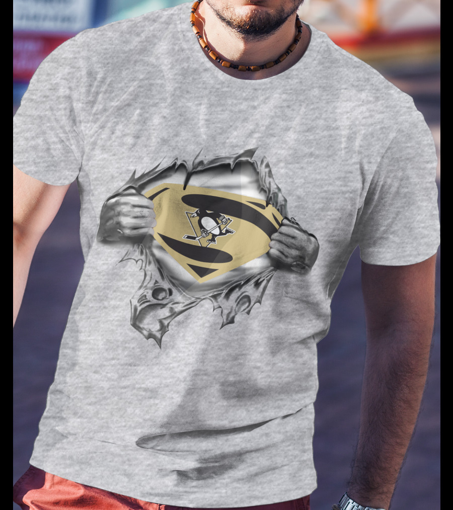 Pittsburgh Penguins Hockey Superhero Emblem Reveal T-Shirt