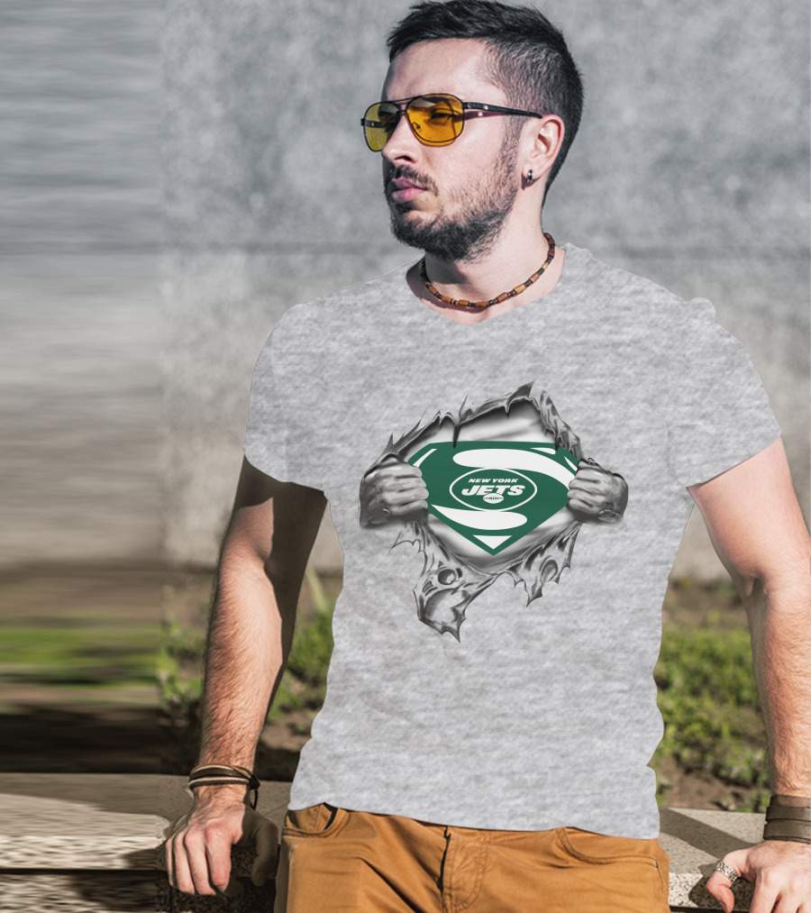 New York Jets Superman Shield Logo Burst T-Shirt