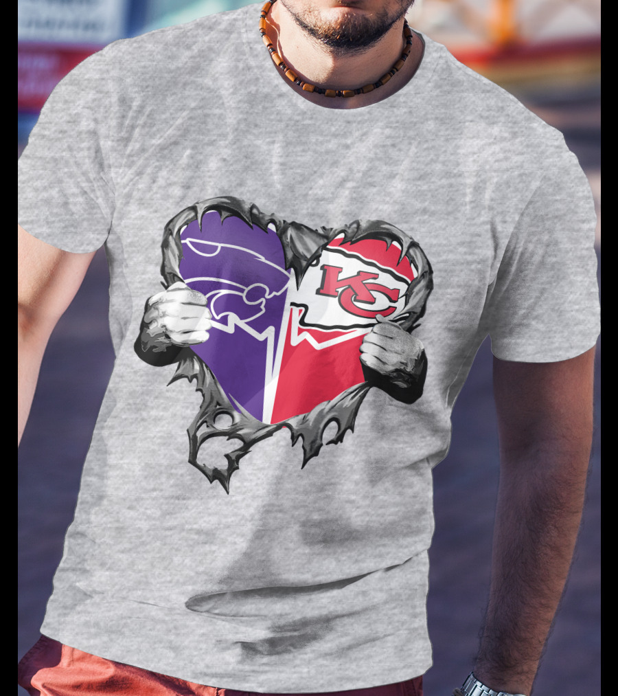 Kansas City Chiefs And Kansas State Wildcats Heart T-Shirt