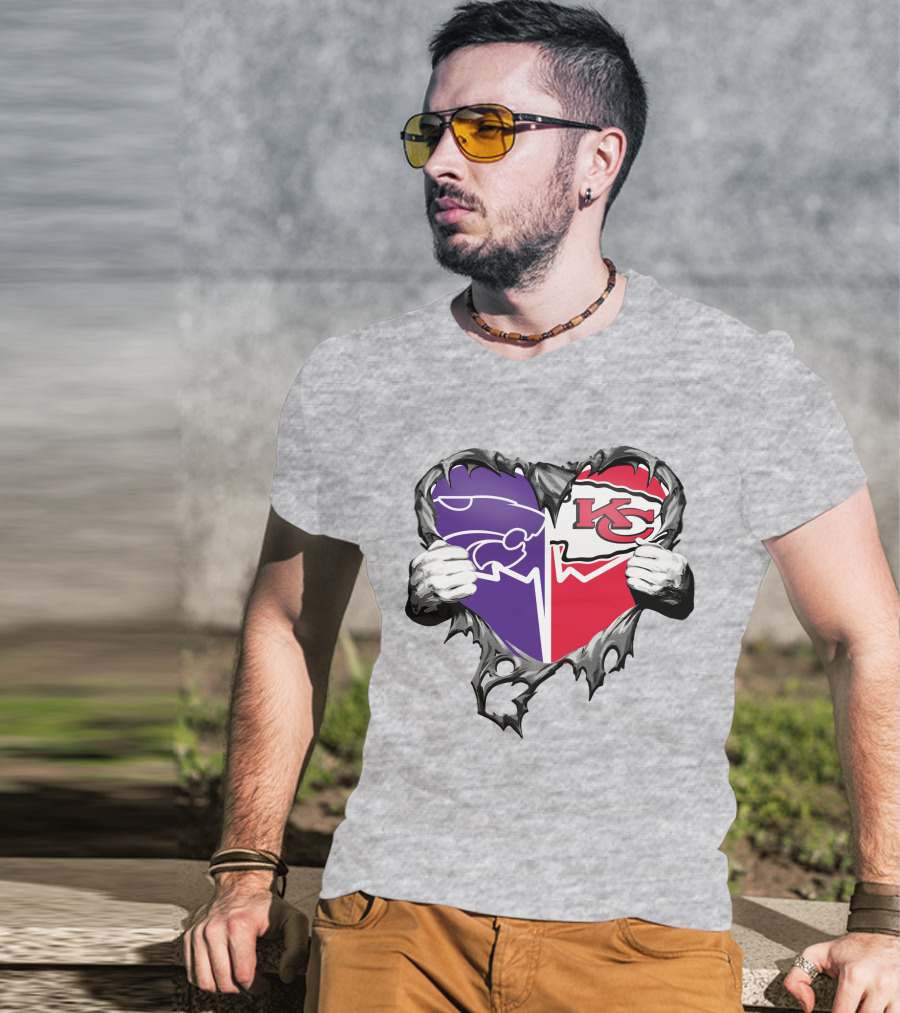 Kansas City Chiefs And Kansas State Wildcats Heart T-Shirt