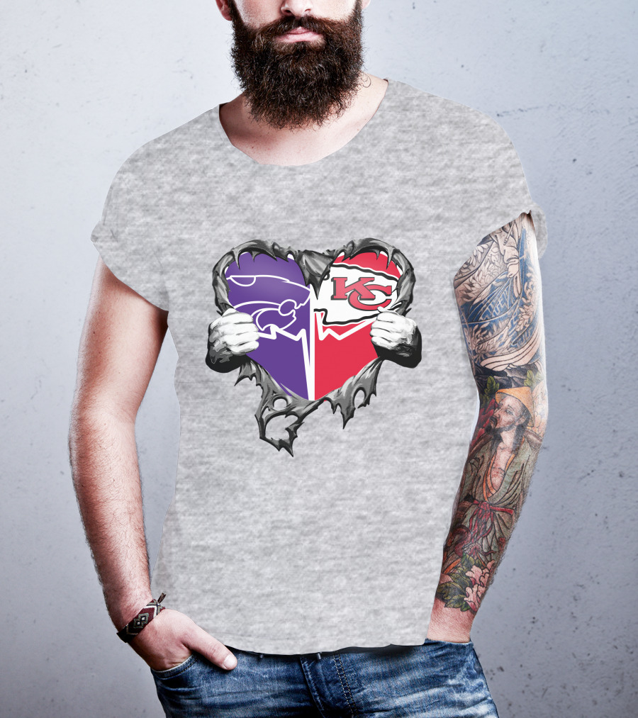 Kansas City Chiefs And Kansas State Wildcats Heart T-Shirt