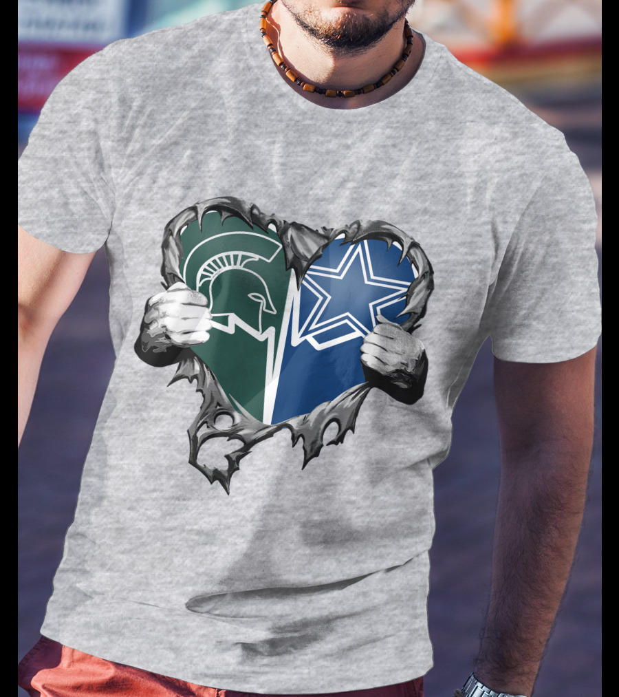 Cowboys And Michigan State Heart Logo Fusion T-Shirt