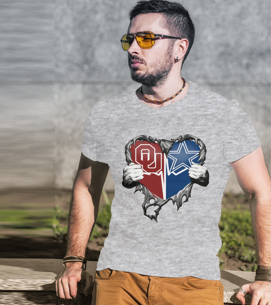 Cowboys And Sooners Heart Oklahoma And Dallas Fans T-Shirt