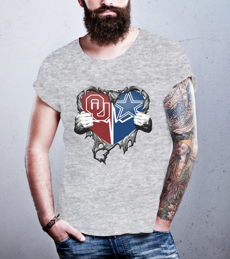 Cowboys And Sooners Heart Oklahoma And Dallas Fans T-Shirt