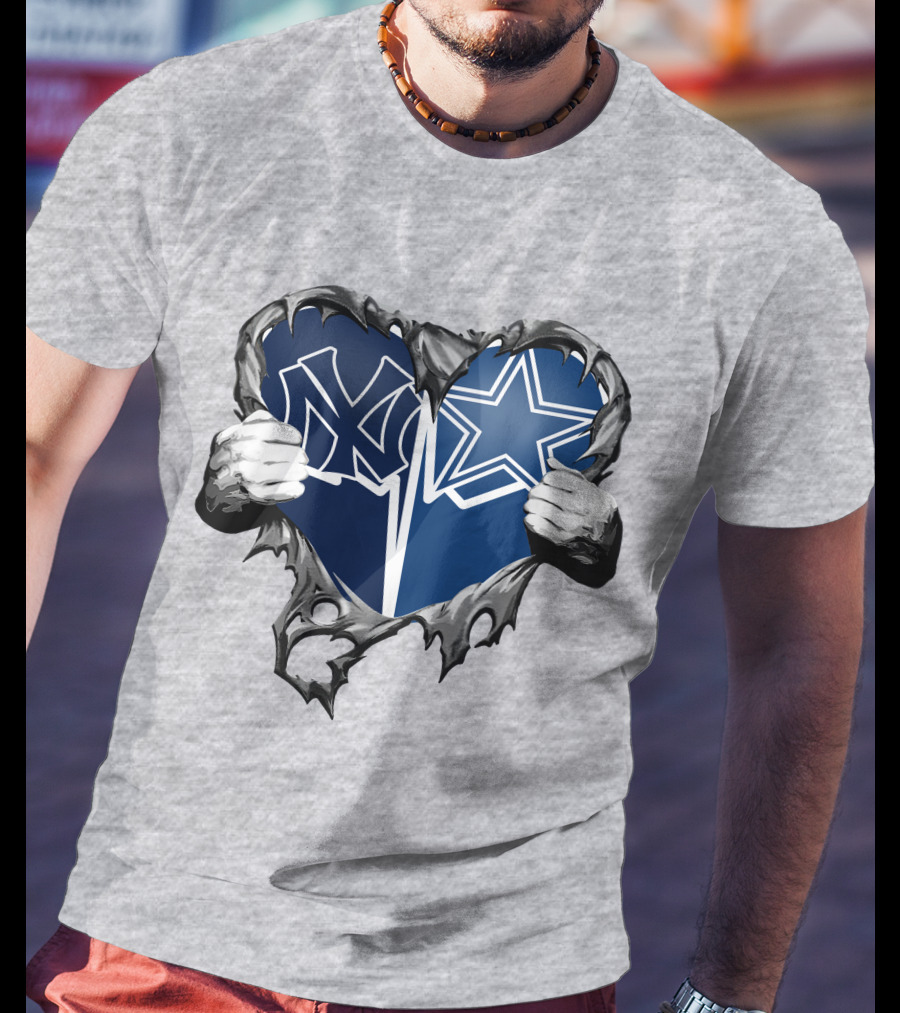 Cowboys And Yankees Heart Emblem With Hands Holding T-Shirt
