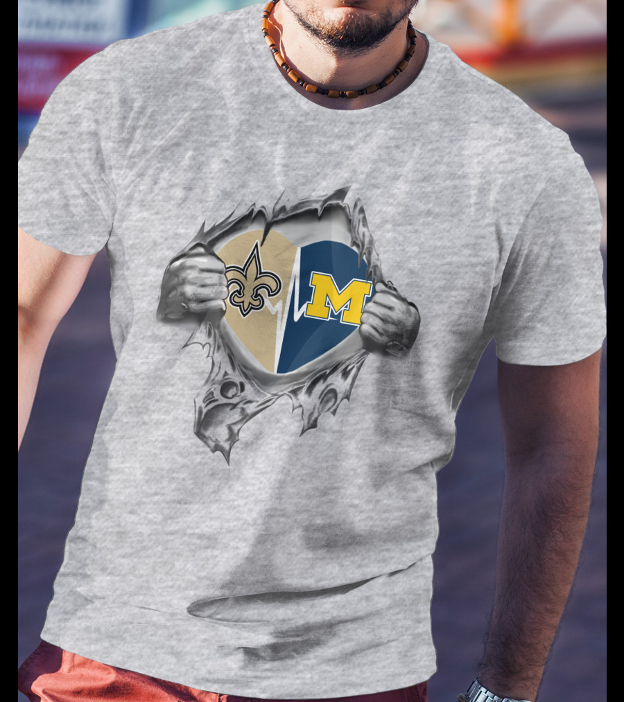 Michigan Wolverines New Orleans Saints Heartbeat Fusion T-Shirt