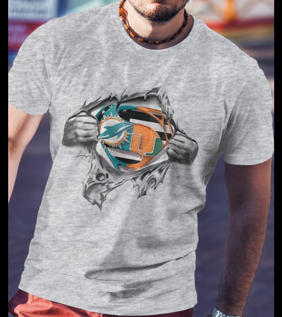 Miami Dolphins Hurricanes Superman Logo Tear Open T-Shirt