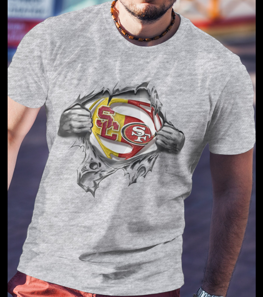 49ers Trojans Superman Logo Fusion T-Shirt