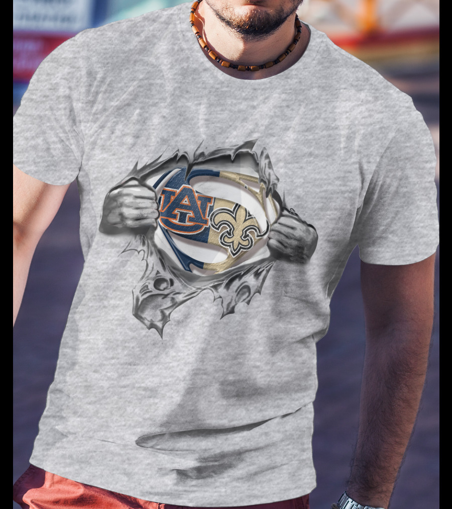 Auburn Tigers New Orleans Saints Superhero Fusion T-Shirt