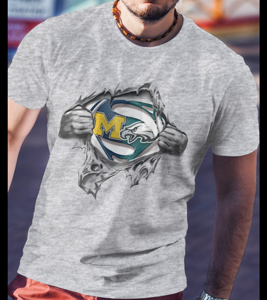 Eagles Wolverines Super Man Logo Mashup With Iconic Symbols T-Shirt