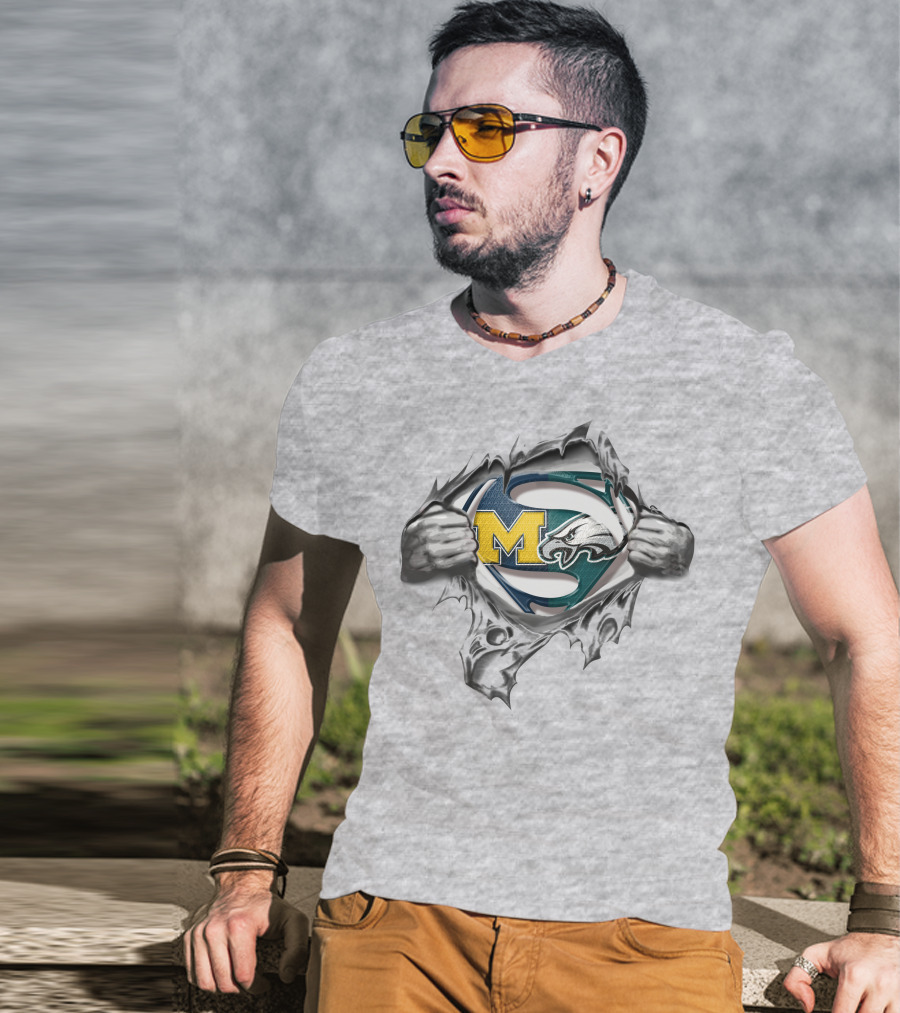 Eagles Wolverines Super Man Logo Mashup With Iconic Symbols T-Shirt