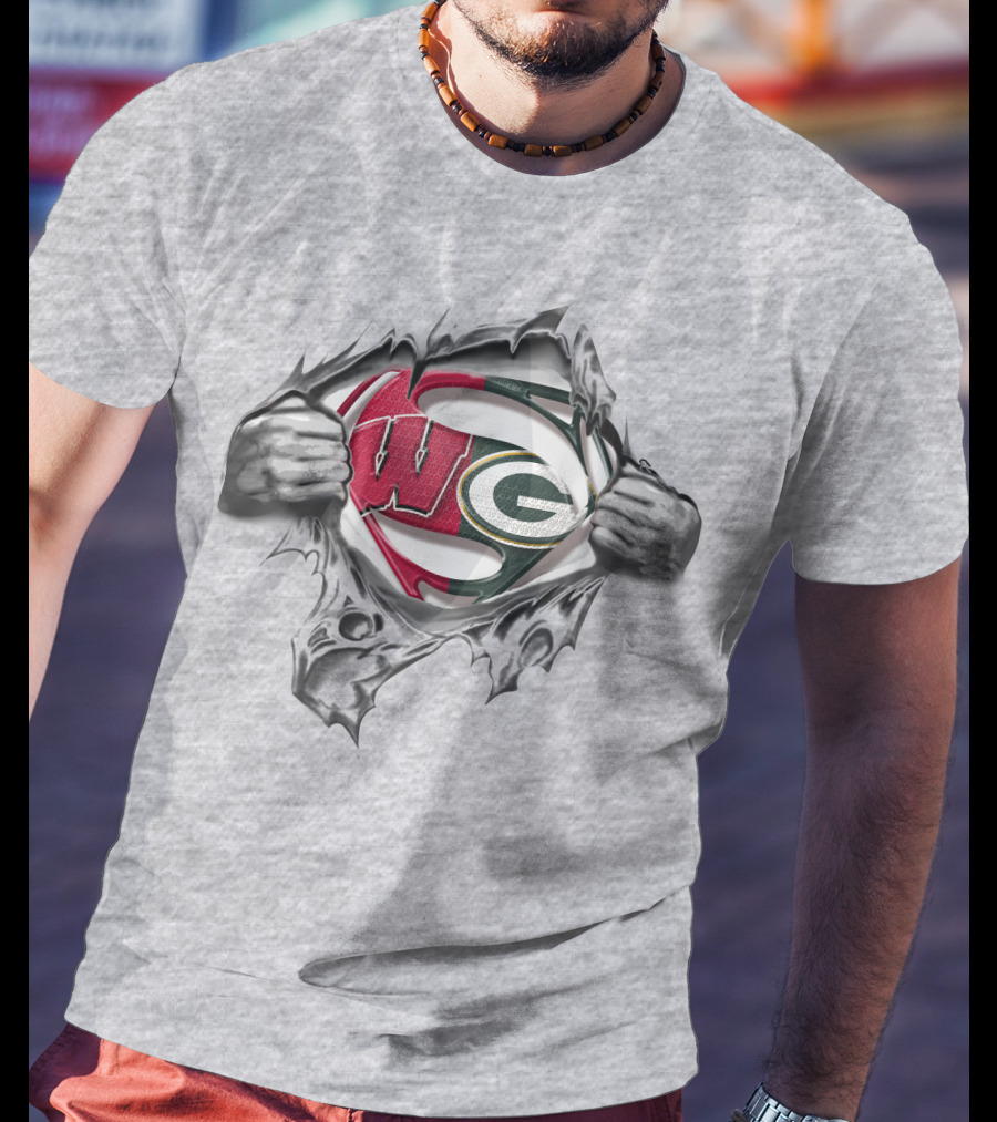 Packers Badgers WG Super Logo Tear Open T-Shirt