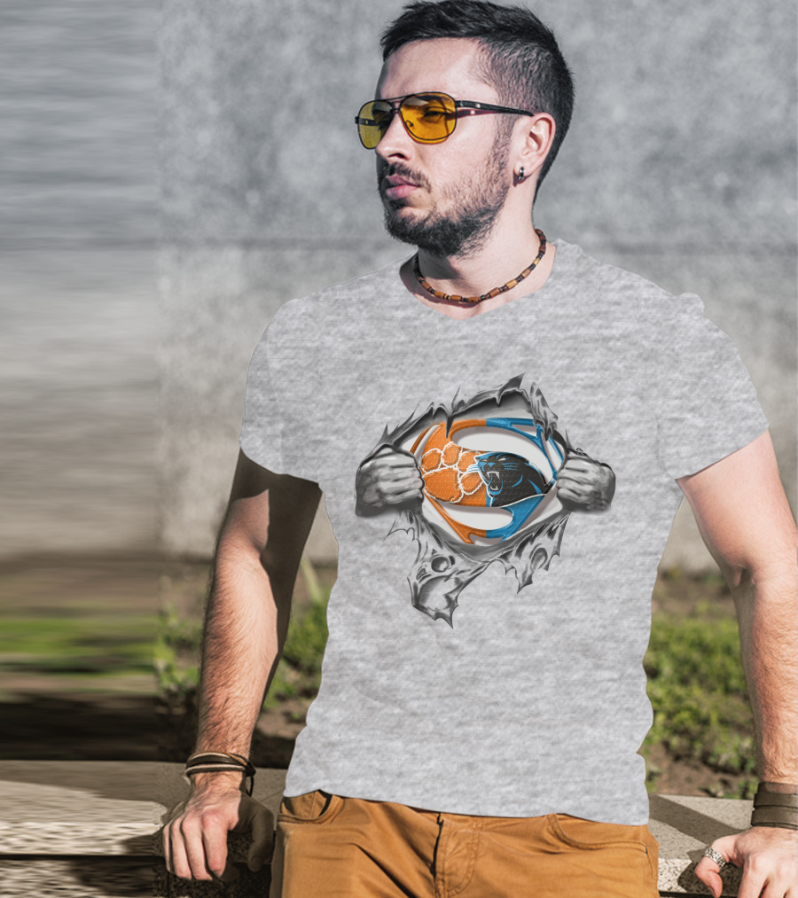 Panthers CLEMSON Superman Logo Rip T-Shirt