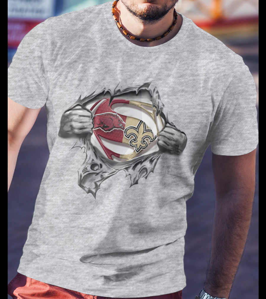 Razorbacks Saints Superman Logo Mashup T-Shirt