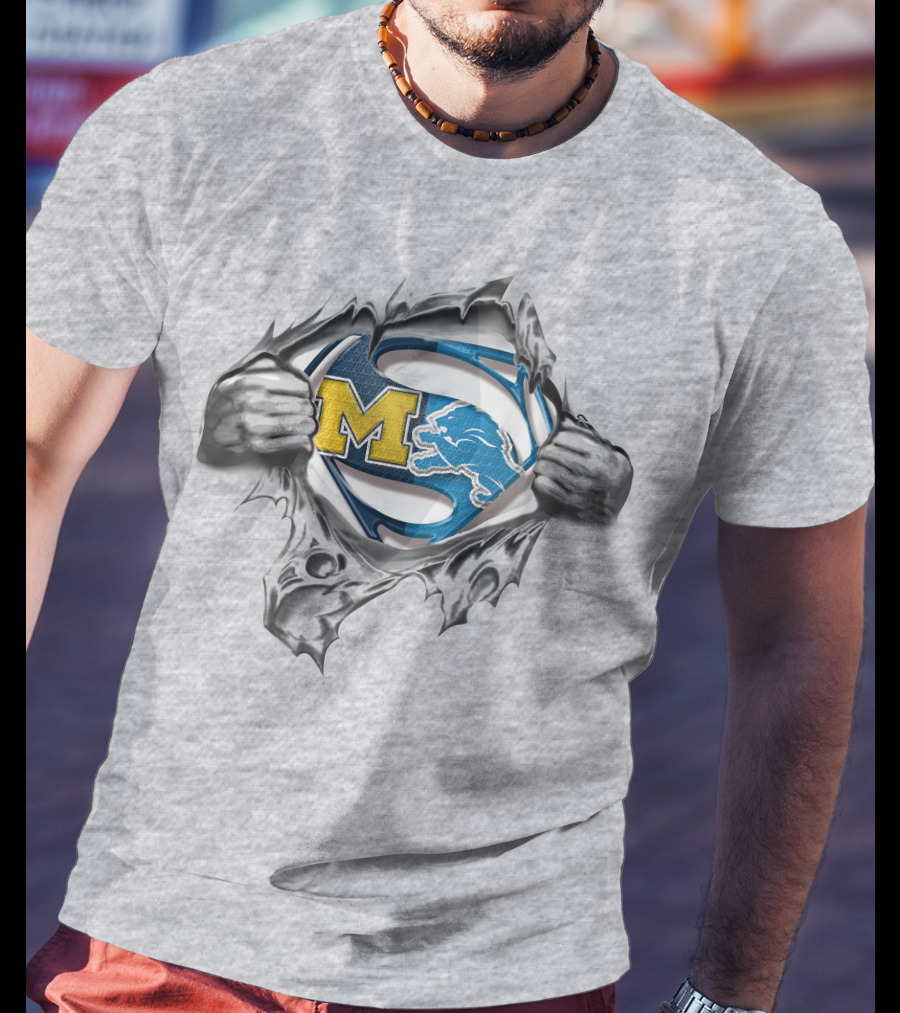 Wolverines Lions Superman Logo Crossover T-Shirt
