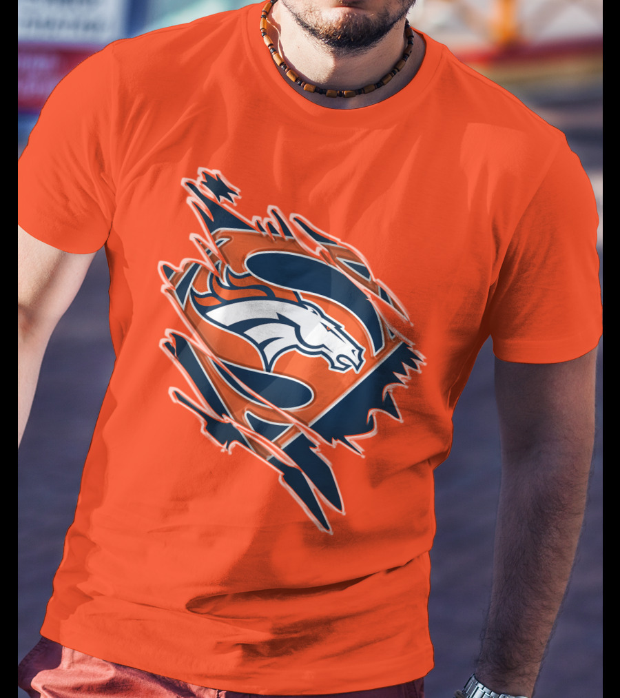 Broncos Super Logo Combines With Superhero Emblem On Bold Orange T-Shirt
