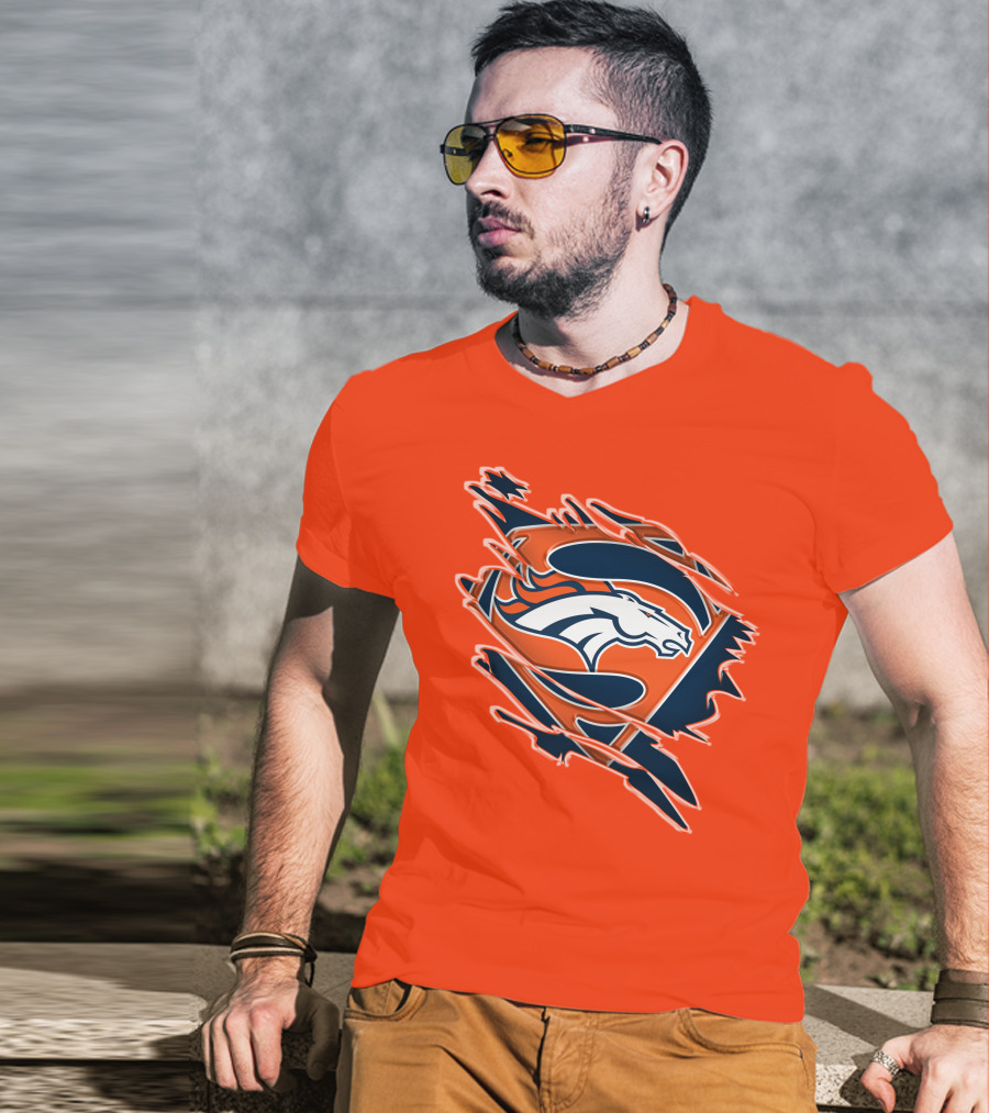 Broncos Super Logo Combines With Superhero Emblem On Bold Orange T-Shirt
