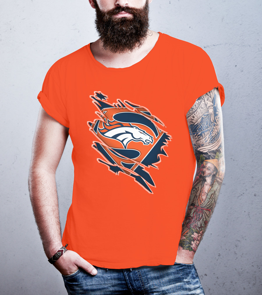 Broncos Super Logo Combines With Superhero Emblem On Bold Orange T-Shirt