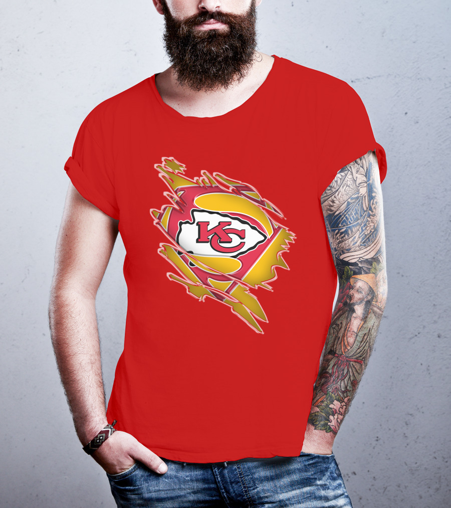 Kansas City Chiefs Super Man Logo Design Red T-Shirt