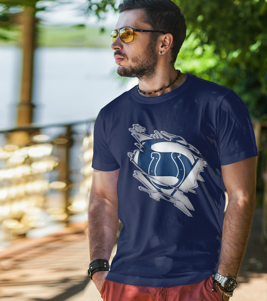 Colts Superman Logo Ripped Effect T-Shirt