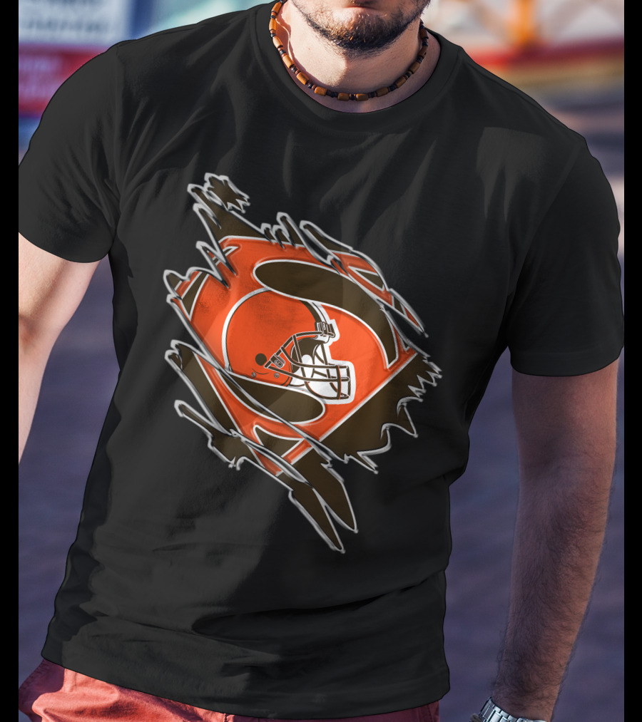 Browns Superman Football Logo Rip T-Shirt
