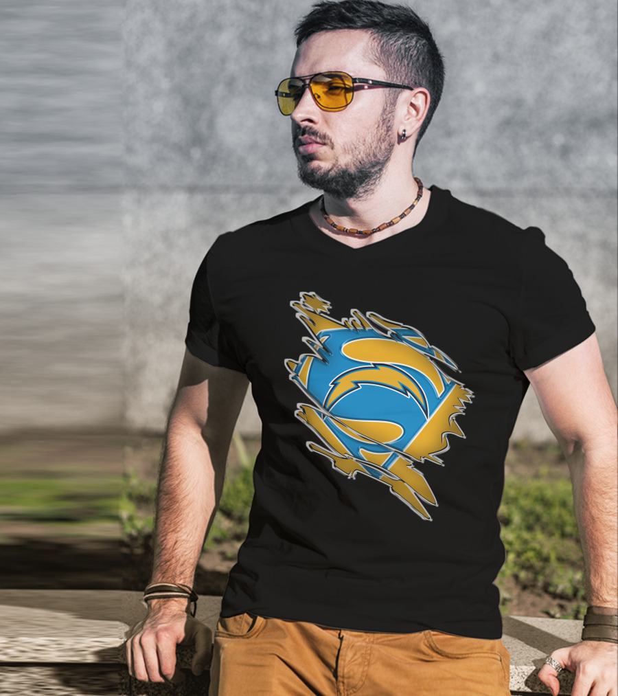 Chargers Superman Logo Blue And Yellow Comic Book T-Shirt