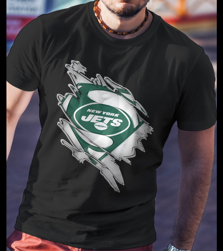 New York Jets Super Man Logo Rip T-Shirt