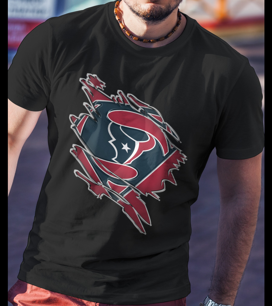 Texans Super Man Logo On Torn Background T-Shirt