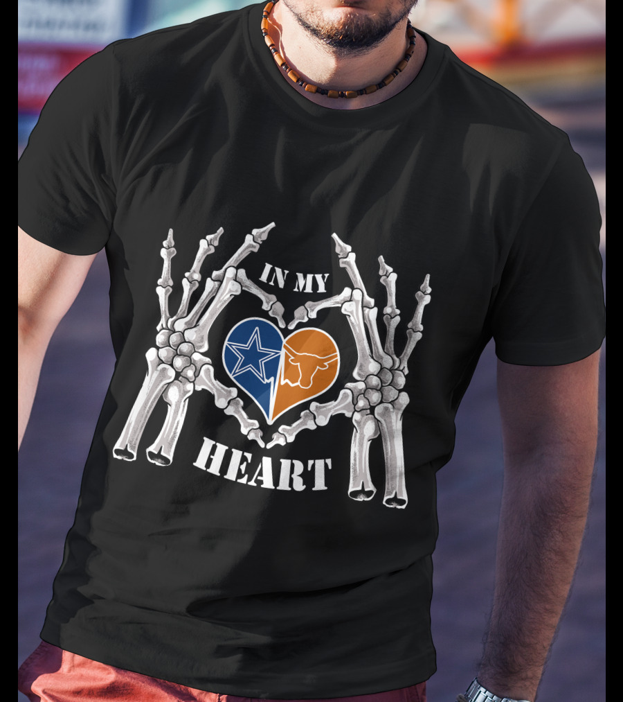 In My Heart Cowboys Longhorns Skeleton Hands Texas Football Love T-Shirt