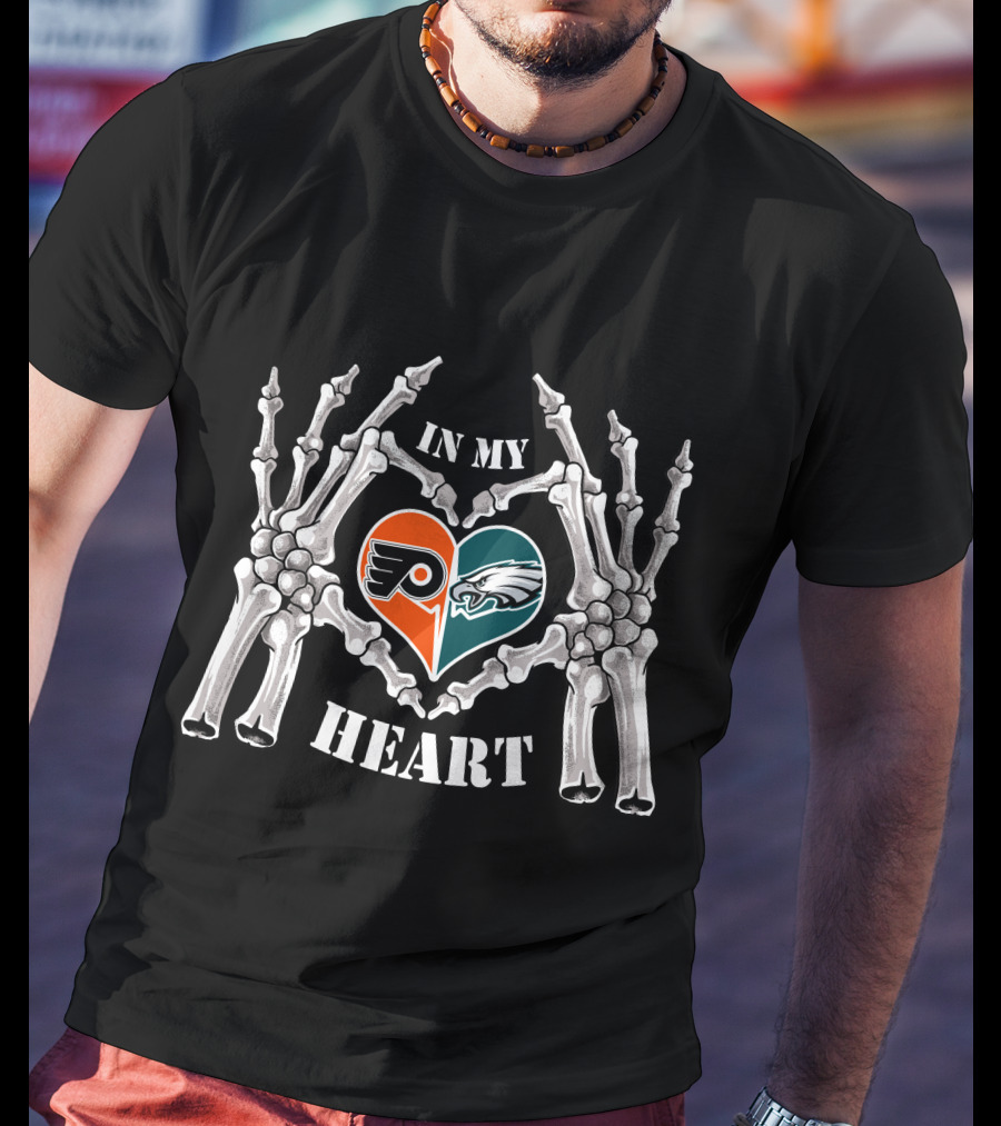 In My Heart Eagles Flyers Skeleton Hands Heart T-Shirt