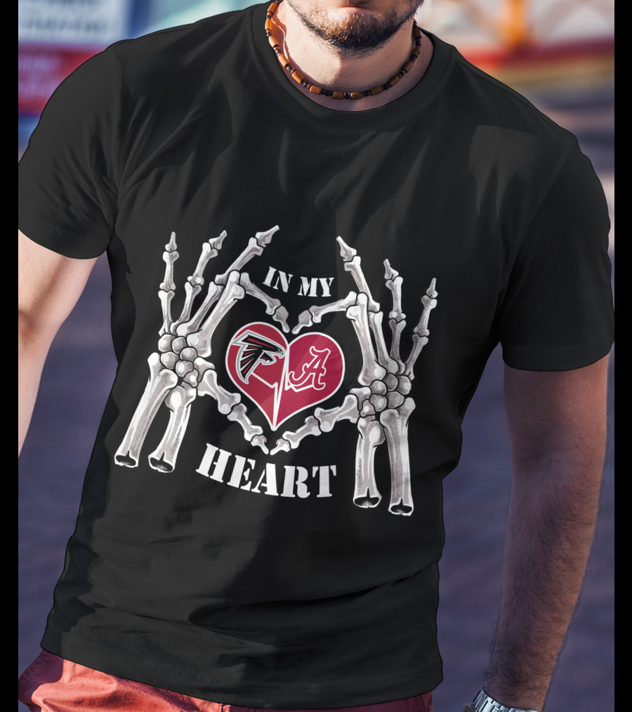 In My Heart Falcons Alabama Skeleton Hands Heart T-Shirt
