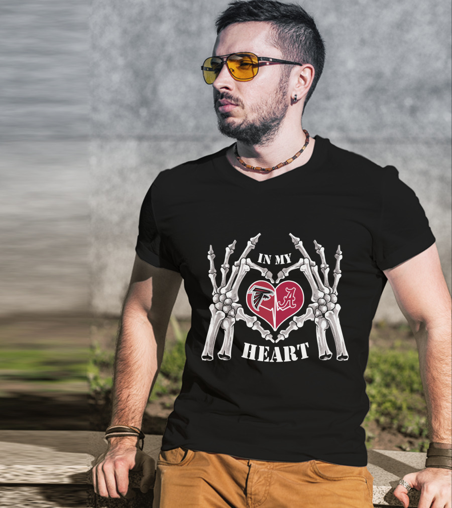 In My Heart Falcons Alabama Skeleton Hands Heart T-Shirt