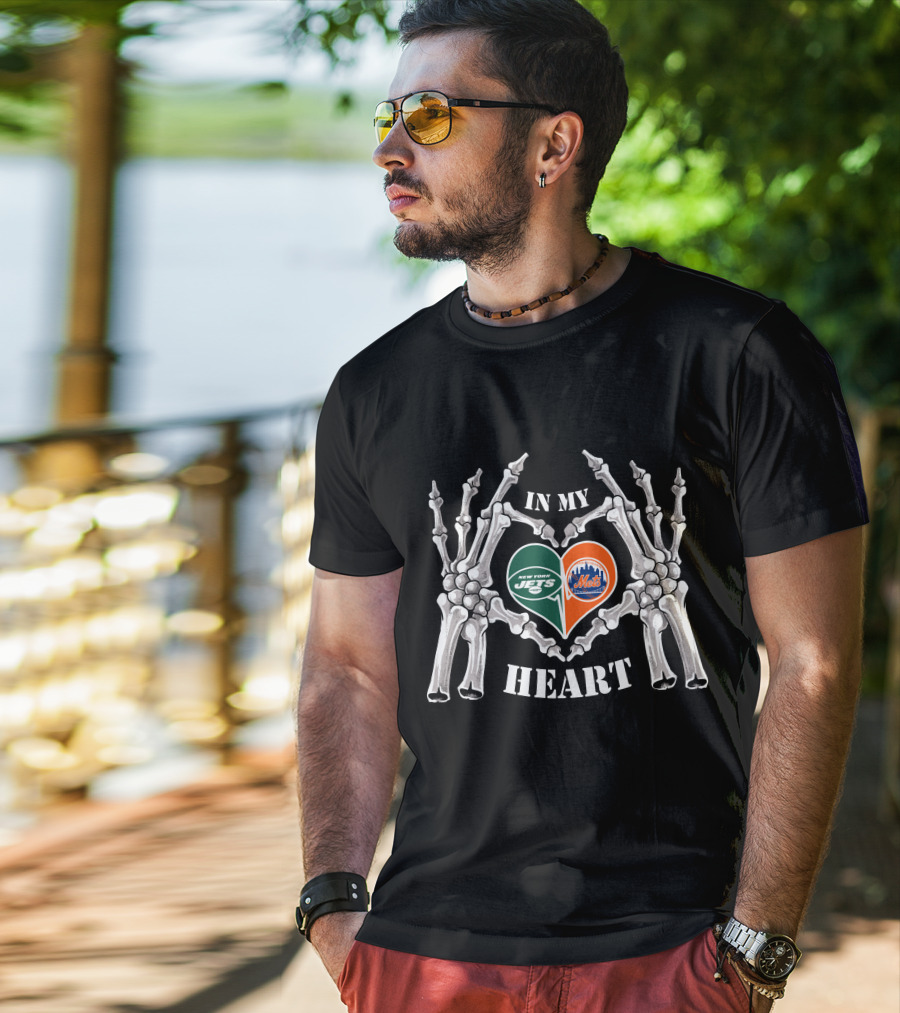 In My Heart New York Jets Mets Skeleton Hands T-Shirt