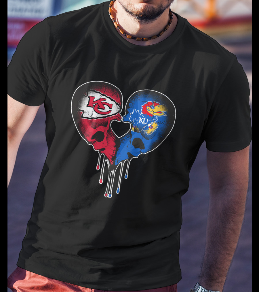 Chiefs KU Jayhawks Heart Skull T-Shirt
