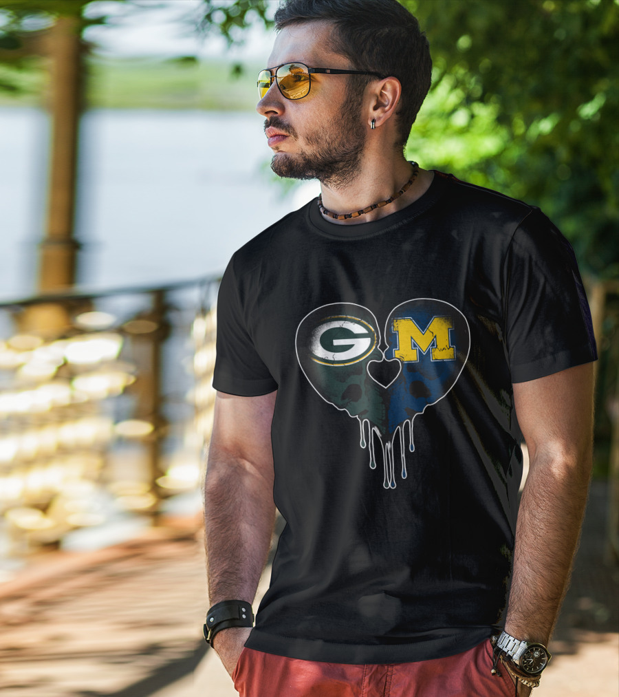 Packers And Michigan Wolverines Heart Fusion T-Shirt