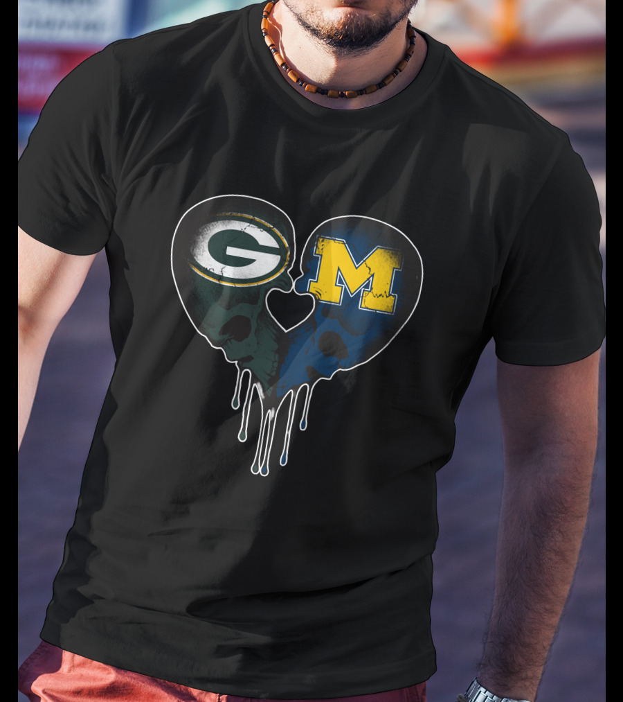 Packers And Michigan Wolverines Heart Fusion T-Shirt