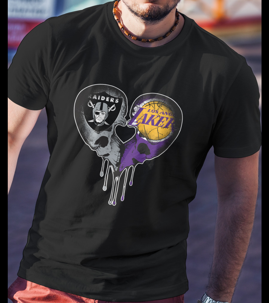 Raiders Lakers Skull Heart Fusion T-Shirt