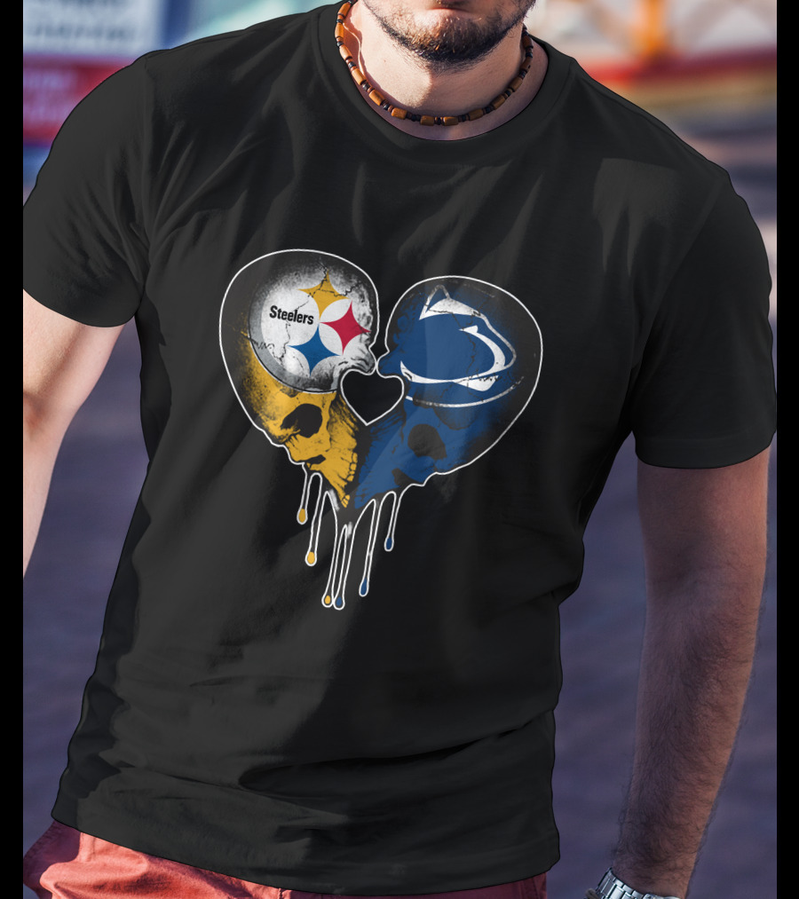 Steelers Lions Dripping Heart Skulls T-Shirt