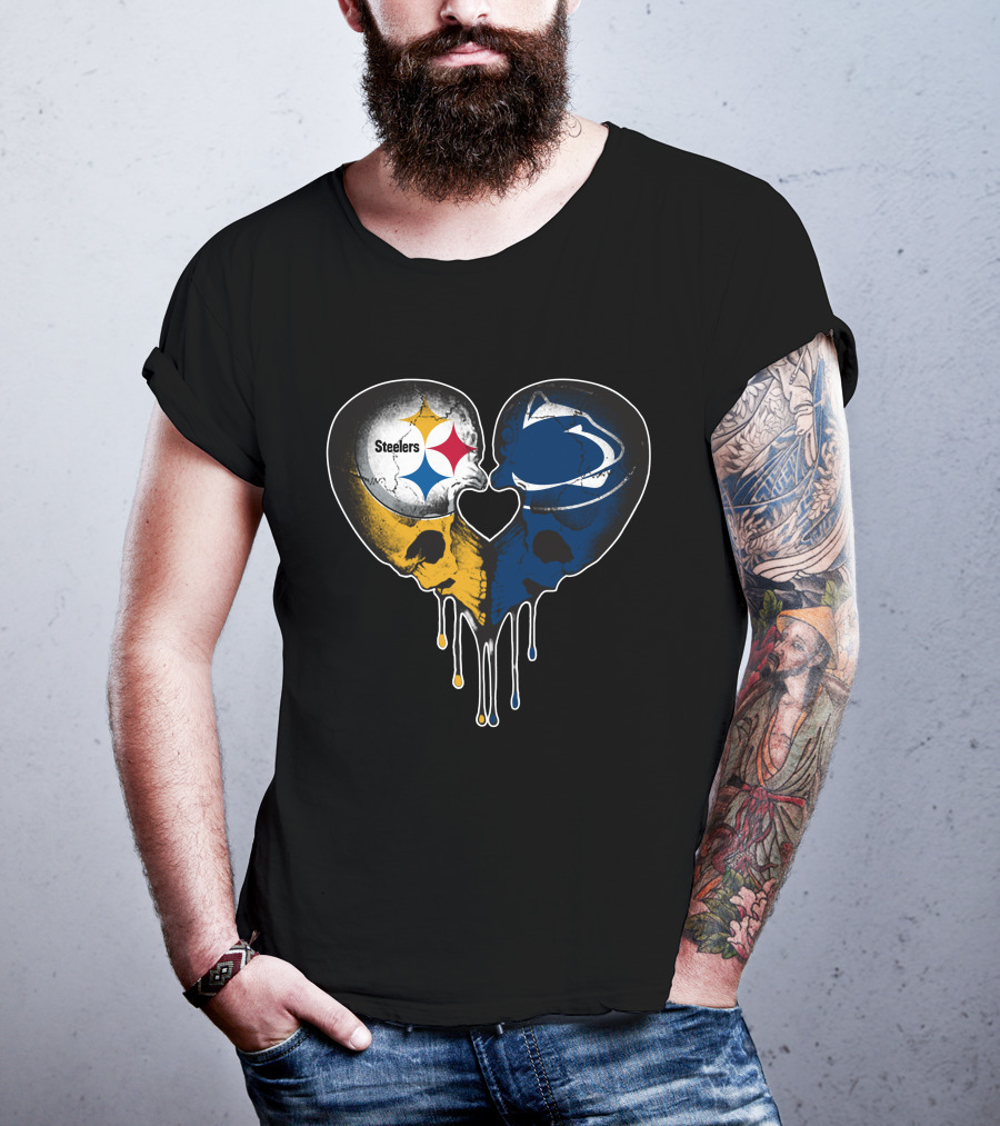 Steelers Lions Dripping Heart Skulls T-Shirt