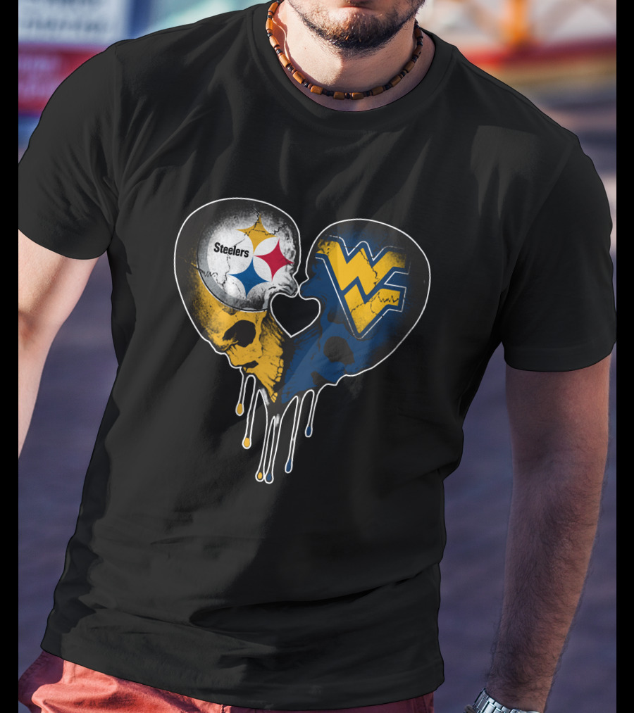Steelers WVU Heart Skull Logo Fusion T-Shirt