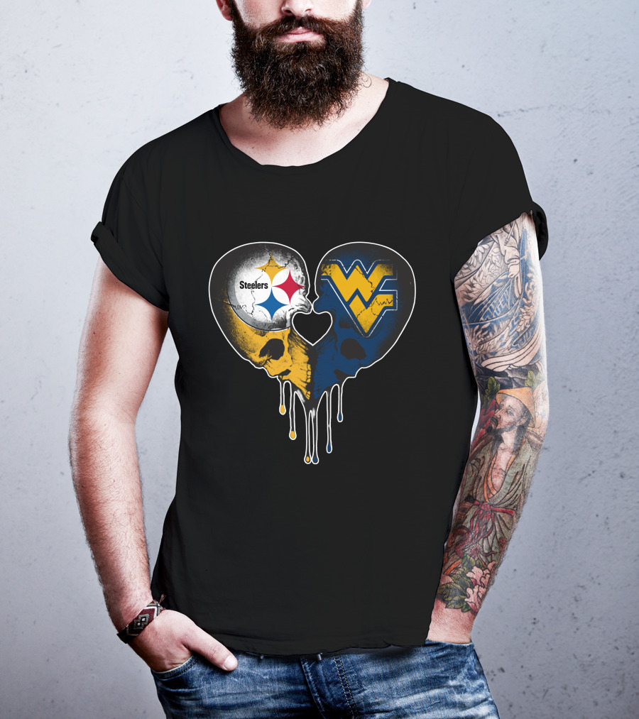 Steelers WVU Heart Skull Logo Fusion T-Shirt