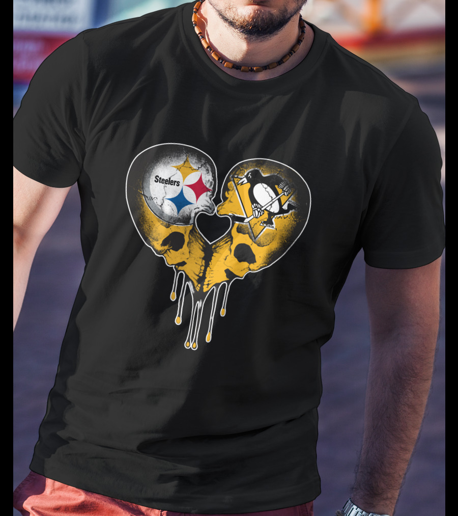 Steelers Penguins Skull Heart Drip T-Shirt
