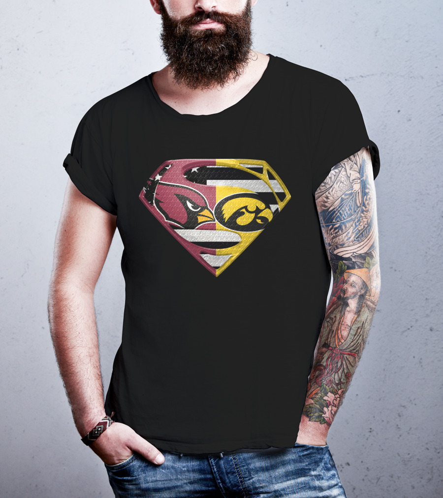 Arizona Cardinals And Iowa Hawkeyes Superman Logo Usa Flag Fusion T-Shirt