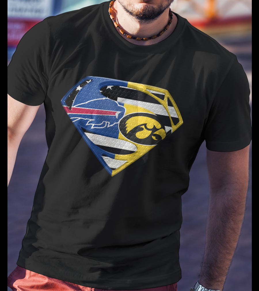 Buffalo Bills Iowa Hawkeyes Superman Logo Fusion T-Shirt